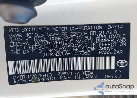 2014 Toyota Prius z USA, uszkodzony, nr VIN JTDKN3DU6E1827060